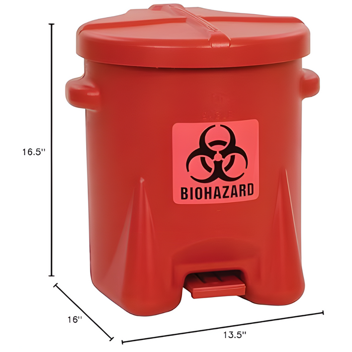 Go Vets Eagle 6 Gallon Poly Safety Biohazardous Waste Can Red - 943BIO 943BIO