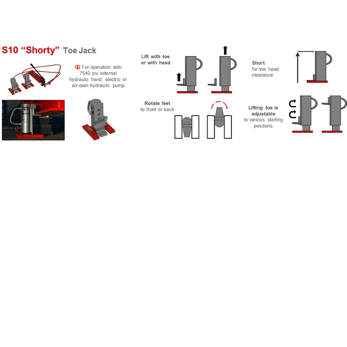 Toolwell JUNG - Shorty Toe Jack - Set - 1 Jack w HAND Pump - Capacity 10 tons / 20,000 lbs