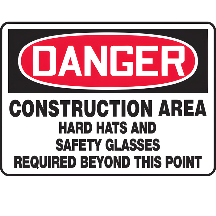 Selectum MPPE047XP OSHA Danger Safety Sign: Construction Area - Hard Hats And Safety Glasses Required Beyond This Point Accu-Shield