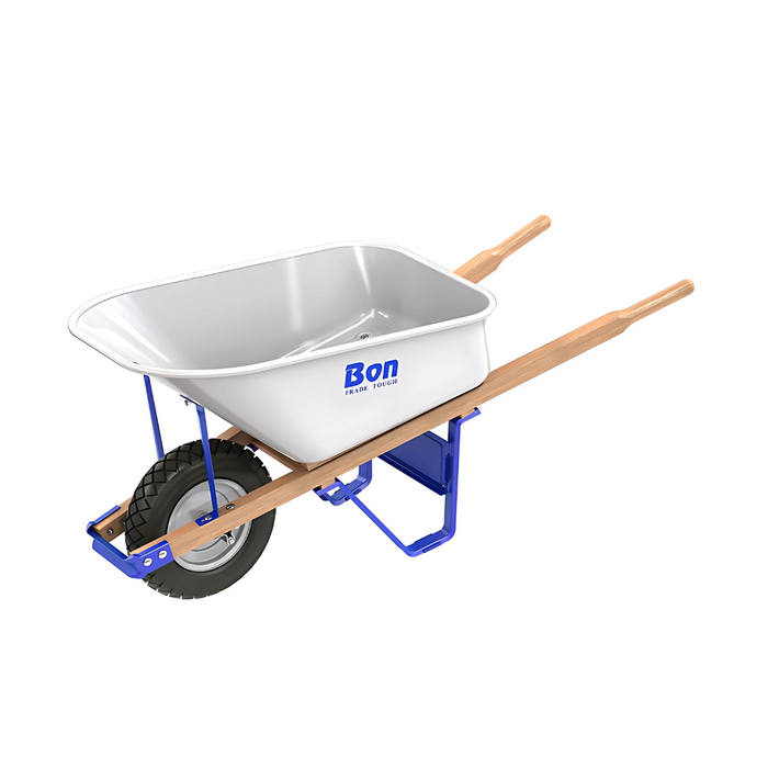 Bon Tool TRADE TOUGH™ STEEL TRAY WHEEL BARROW- SINGLE KNOBBY TIRE - WOOD HANDLE