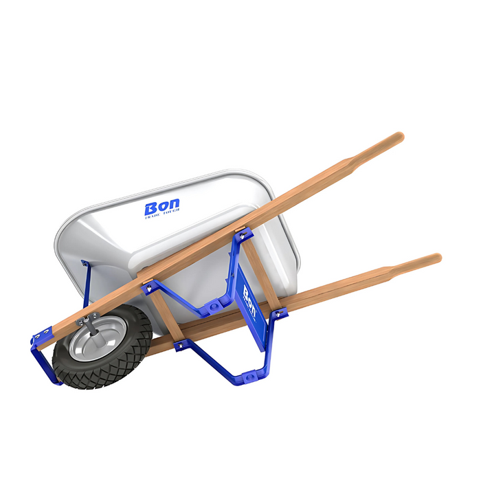 Bon Tool TRADE TOUGH™ STEEL TRAY WHEEL BARROW- SINGLE KNOBBY TIRE - WOOD HANDLE