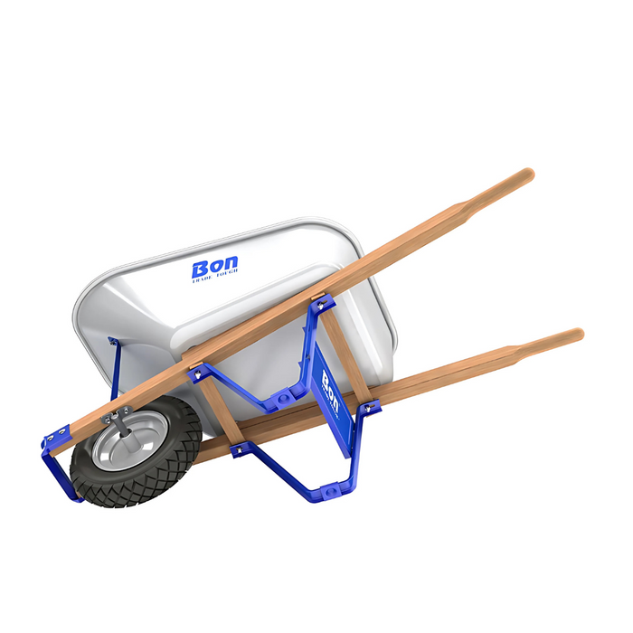 Bon Tool TRADE TOUGH™ STEEL TRAY WHEEL BARROW- SINGLE KNOBBY TIRE - WOOD HANDLE