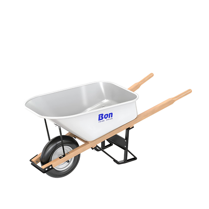 Bon Tool STEEL TRAY WHEELBARROW WITH LEG STABILIZER - 6 CU FT - SINGLE TIRE - WOOD HANDLE