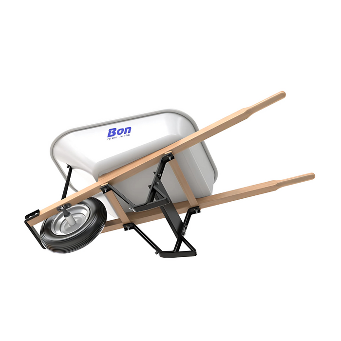 Bon Tool STEEL TRAY WHEELBARROW WITH LEG STABILIZER - 6 CU FT - SINGLE TIRE - WOOD HANDLE