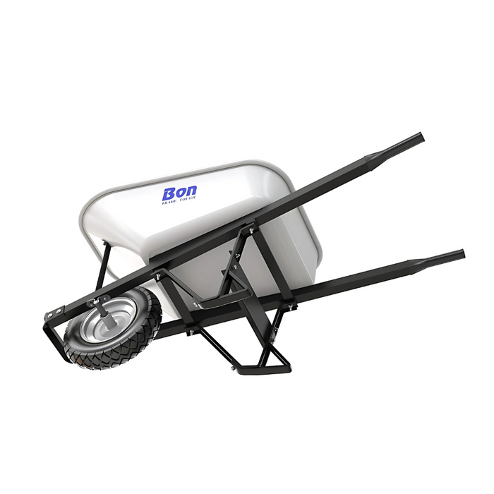 Bon Tool STEEL TRAY WHEELBARROW WITH LEG STABILIZER - 6 CU FT - SINGLE TIRE - STEEL HANDLE