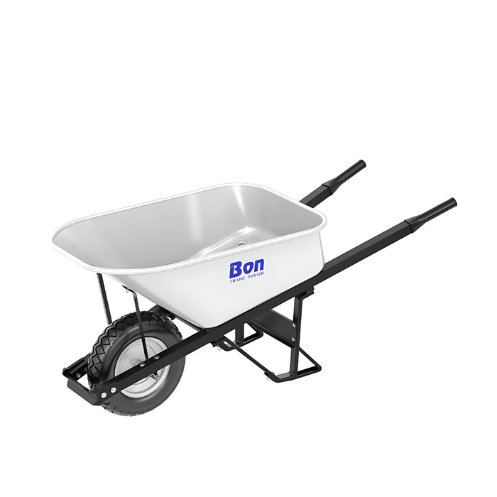 Bon Tool STEEL TRAY WHEELBARROW WITH LEG STABILIZER - 6 CU FT - SINGLE TIRE - STEEL HANDLE