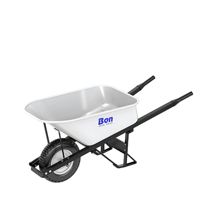 Bon Tool STEEL TRAY WHEELBARROW WITH LEG STABILIZER - 6 CU FT - SINGLE TIRE - STEEL HANDLE