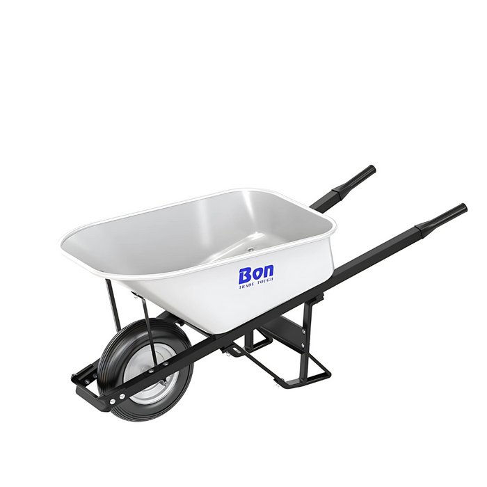 Bon Tool STEEL TRAY WHEELBARROW WITH LEG STABILIZER - 6 CU FT - SINGLE TIRE - STEEL HANDLE