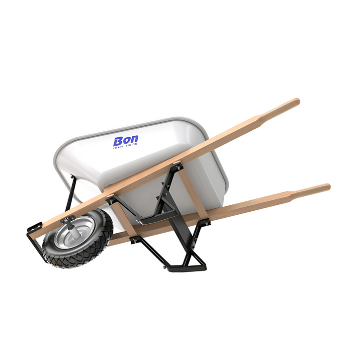 Bon Tool STEEL TRAY WHEELBARROW WITH LEG STABILIZER - 6 CU FT - SINGLE TIRE - WOOD HANDLE