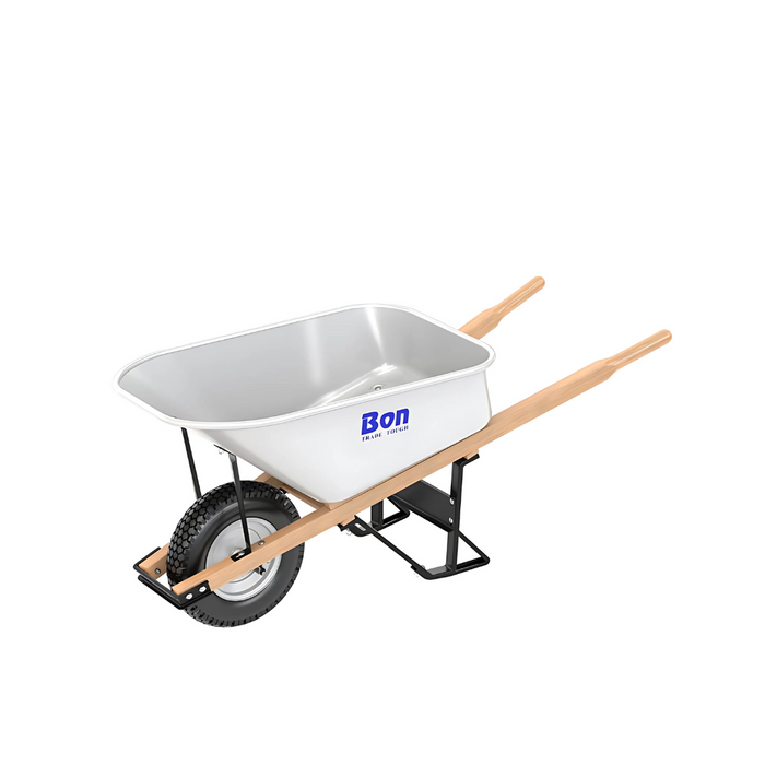 Bon Tool STEEL TRAY WHEELBARROW WITH LEG STABILIZER - 6 CU FT - SINGLE TIRE - WOOD HANDLE