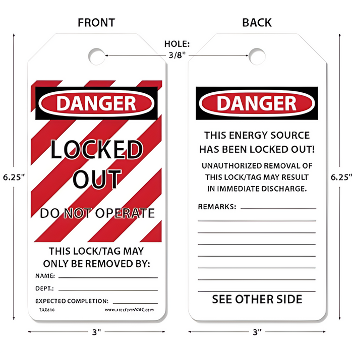 Go Vets Accuform KDD166 Stopout® Tab Tags Danger Locked Out Do Not Operate Plastic KDD166